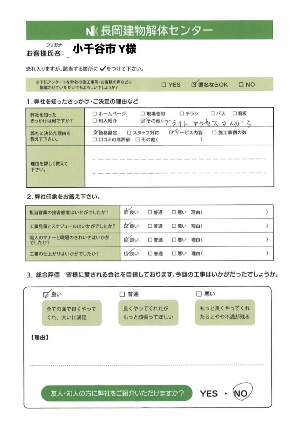 小千谷市 Y様 23.9坪 平屋建て木造住宅解体工事